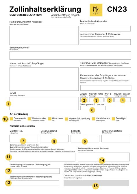 zollinhaltserklärung schweiz ausdrucken